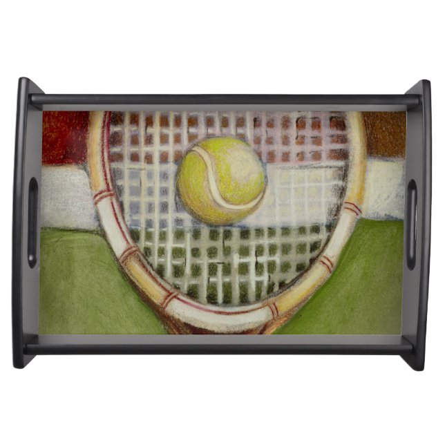 Tennis Racket with Ball Laying on Court Serving Tray (Front)