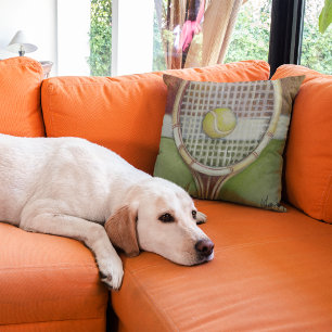 Tennis Racket with Ball Laying on Court Throw Pillow