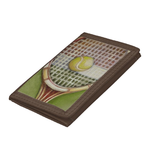 Tennis Racket with Ball Laying on Court Tri-fold Wallet (Bottom)
