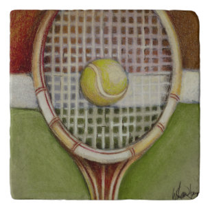 Tennis Racket with Ball Laying on Court Trivet