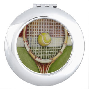 Tennis Racket with Ball Laying on Court Vanity Mirror