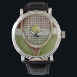 Tennis Racket with Ball Laying on Court Watch<br><div class="desc">Enjoy a little tennis with this scene painted by Ethan Harper. A well stitched racket with a ball sitting on the middle,  you just want to pick it up,  head to your local court and play a game. Purchase your copy of this print today!</div>