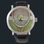 Tennis Racket with Ball Laying on Court Watch<br><div class="desc">Enjoy a little tennis with this scene painted by Ethan Harper. A well stitched racket with a ball sitting on the middle,  you just want to pick it up,  head to your local court and play a game. Purchase your copy of this print today!</div>