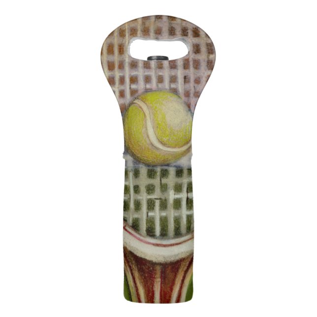 Tennis Racket with Ball Laying on Court Wine Bag (Back)