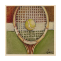 Tennis Racket with Ball Laying on Court