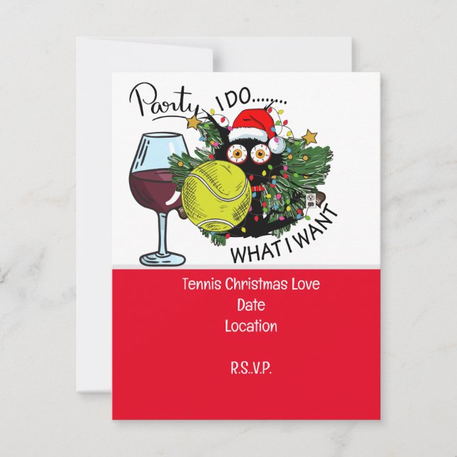 Tennis racket with Christmas Save the Date Party I Invitation (Front)