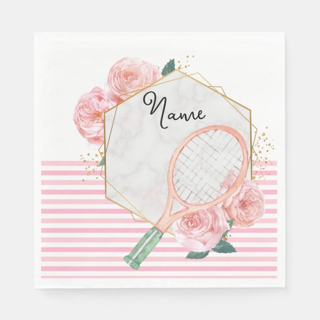 Tennis Racket with flower for Woman Player Napkins (Front)