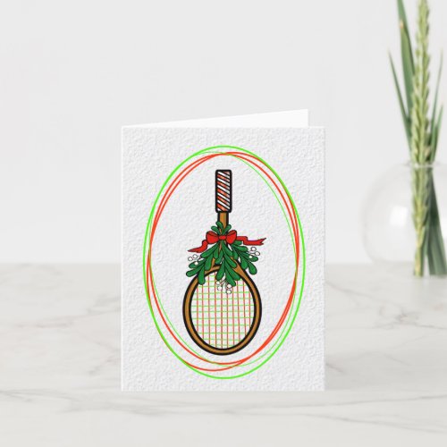Tennis Racket with Mistletoe Christmas Card