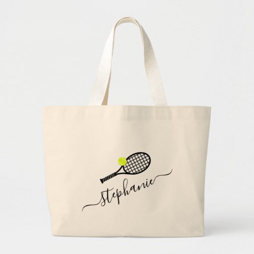 Tennis Racket Yellow Black Monogram Large Tote Bag