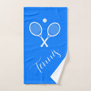 Tennis Rackets and Ball Blue Custom Hand Towel