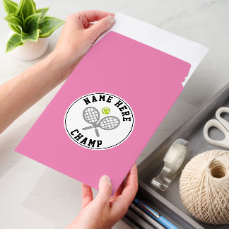 Tennis rackets and ball champ and player name pink envelope mailers
