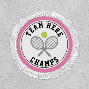 Tennis rackets and ball champs and team name pink patch