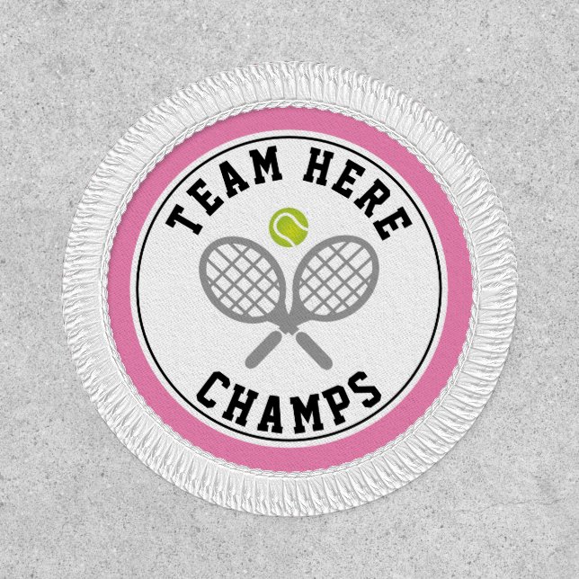 Tennis rackets and ball champs and team name pink patch (Front)