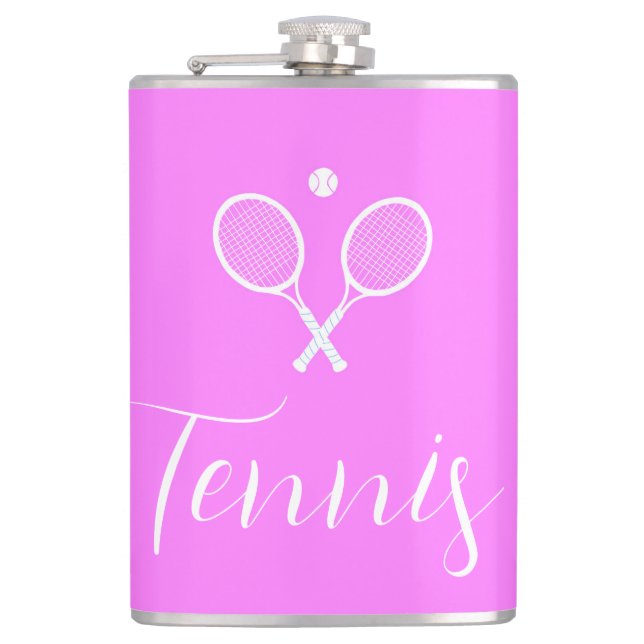 Tennis Rackets and Ball Deep Pink  Flask (Front)