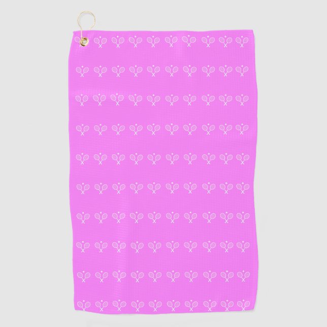 Tennis Rackets and Ball Deep Pink  Golf Towel (Front)