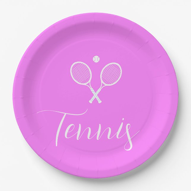 Tennis Rackets and Ball Deep Pink  Paper Plates (Front)