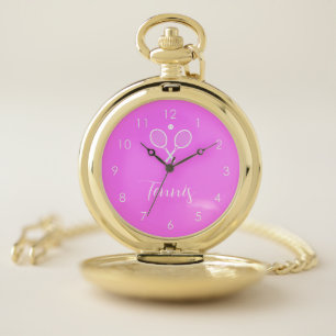 Tennis Rackets and Ball Deep Pink  Pocket Watch