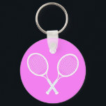 Tennis Rackets and Ball    Keychain<br><div class="desc">White Tennis Rackets. Active life motif. Magenta or deep pink background. Tennis lover gift.</div>