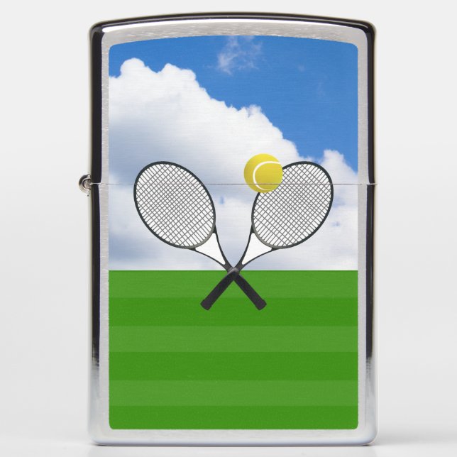 Tennis rackets and ball on the tennis court zippo lighter (Front)