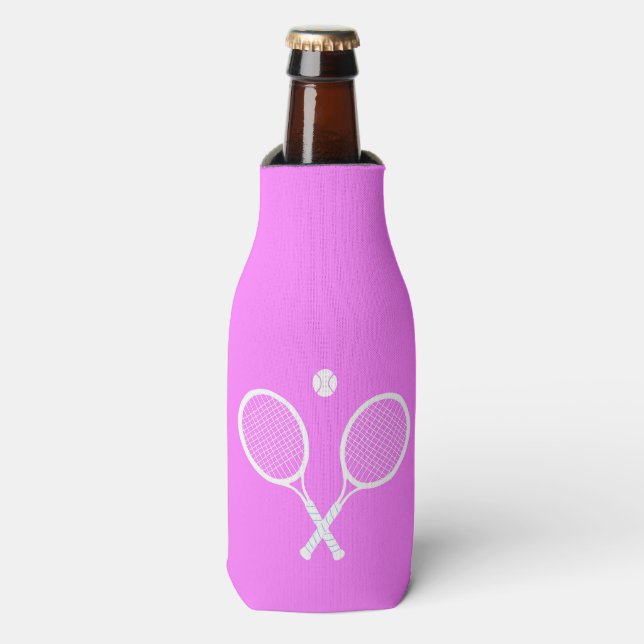 Tennis Rackets and Ball Party Deep PInk Bottle Cooler (Bottle Front)