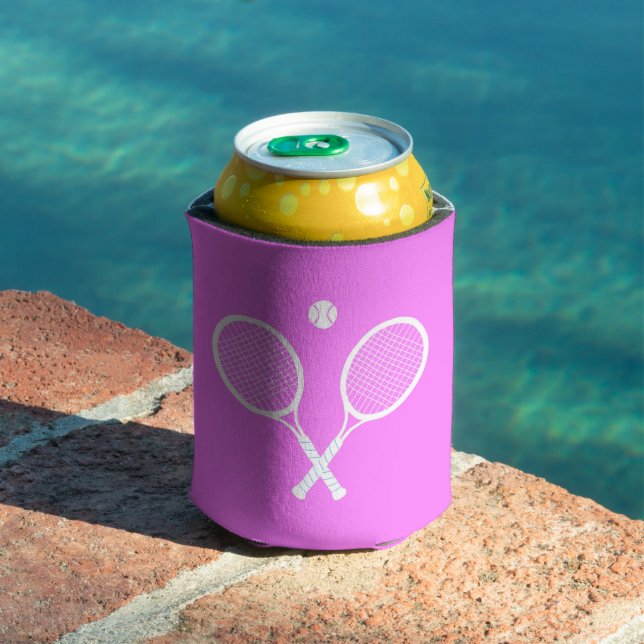 Tennis Rackets and Ball Party Deep PInk Can Cooler (In Situ Pool)