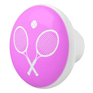 Tennis Rackets and Ball Party Pink   Ceramic Knob
