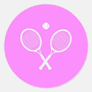 Tennis Rackets and Ball Party Pink  Classic Round Sticker