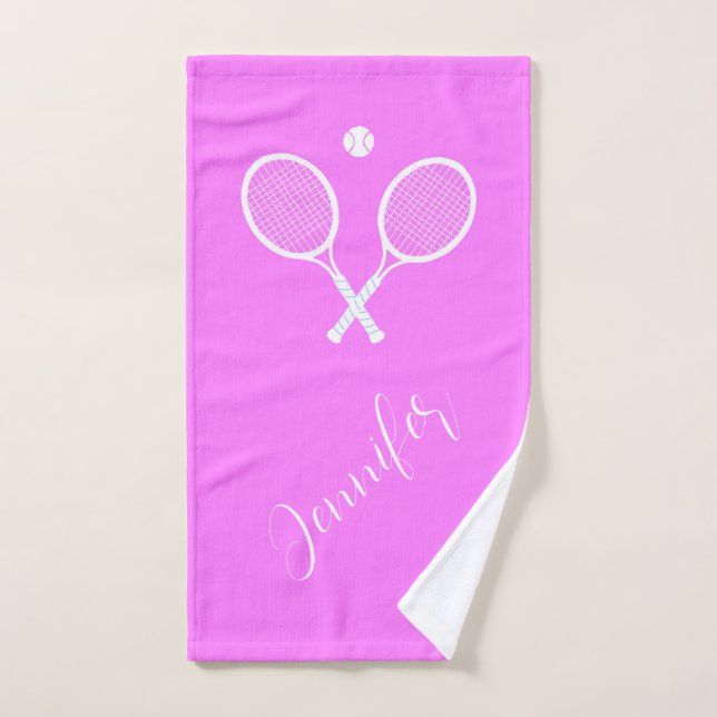 Tennis Rackets and Ball Personalized Pink   Hand Towel (Hand Towel)