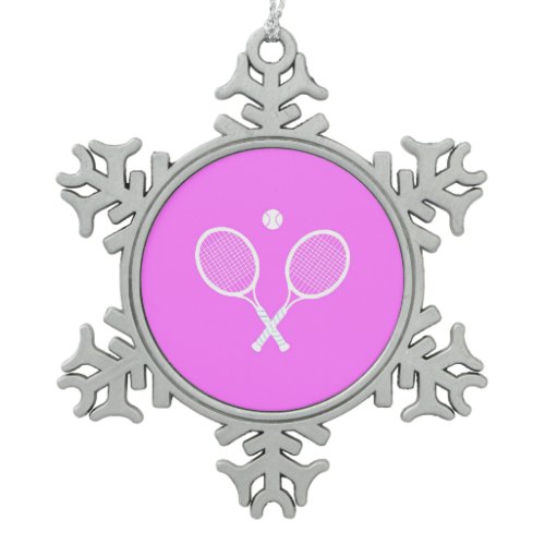 Tennis Rackets and Ball Pink Festive Snowflake Pewter Christmas Ornament