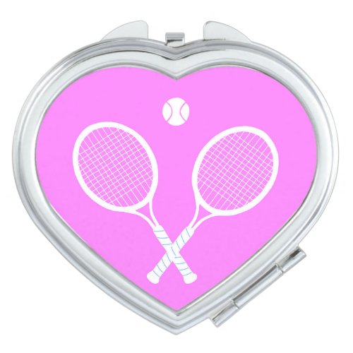 Tennis Rackets and Ball Pink Heart Compact Mirror