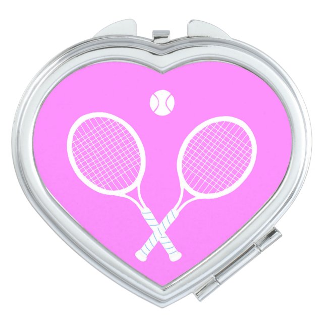 Tennis Rackets and Ball Pink Heart Compact Mirror (Front)