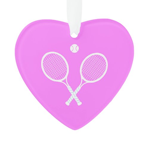 Tennis Rackets and Ball Pink Heart Ornament
