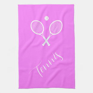 Tennis Rackets and Ball Pink Kitchen Towel