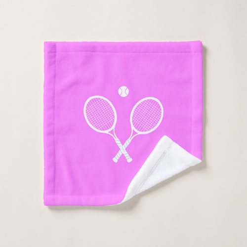 Tennis Rackets and Ball Pink Party  Wash Cloth