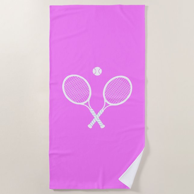 Tennis Rackets and Ball Pink Wellness Beach Towel (Front)