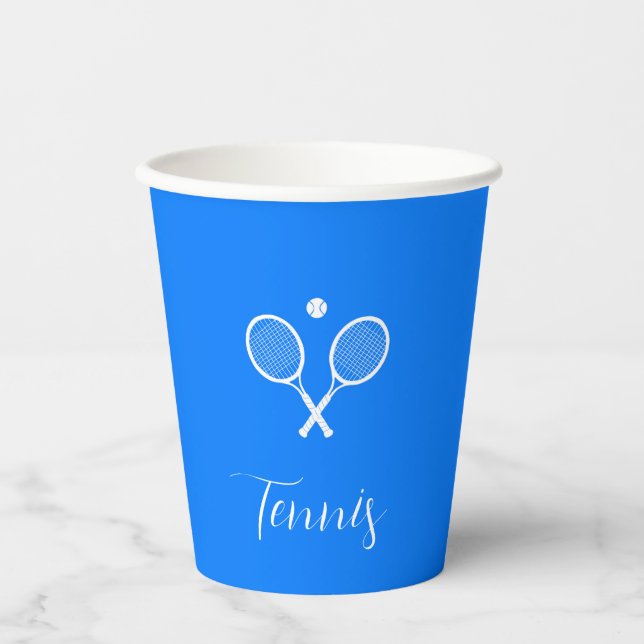 Tennis Rackets and Ball Ultramarine Blue Paper Cups (Front)