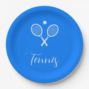 Tennis Rackets and Ball Ultramarine Blue Paper Plates