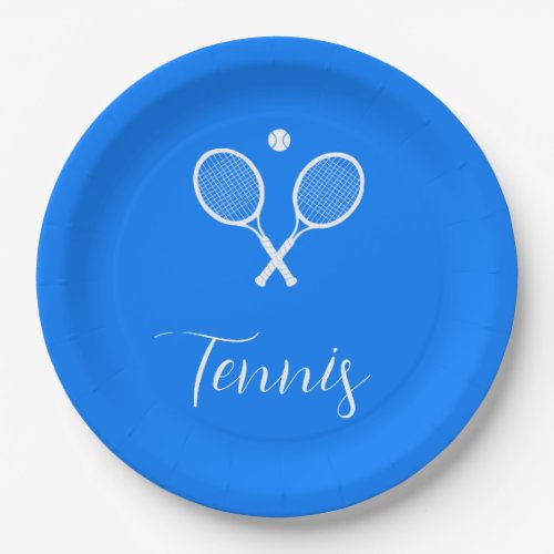 Tennis Rackets and Ball Ultramarine Blue   Paper Plates