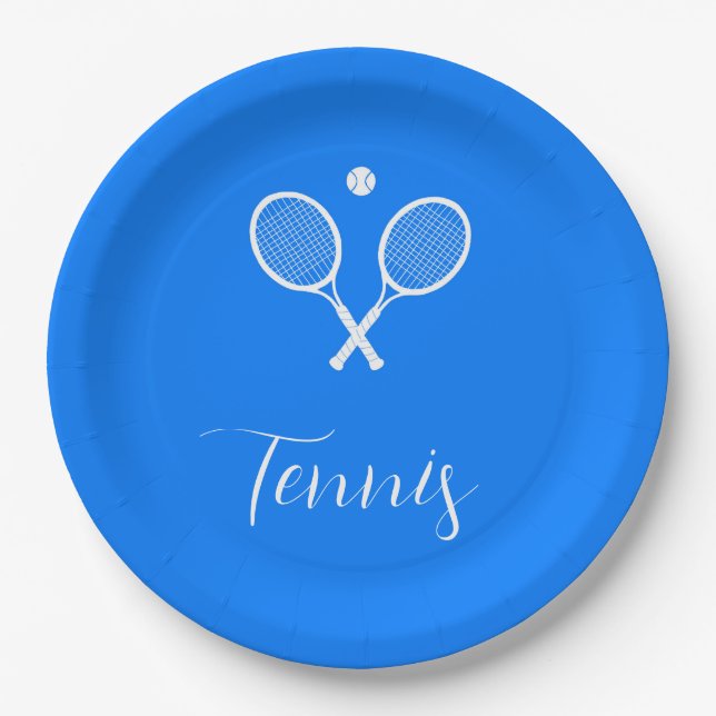 Tennis Rackets and Ball Ultramarine Blue   Paper Plates (Front)