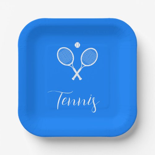 Tennis Rackets and Ball Ultramarine Blue  Paper Plates