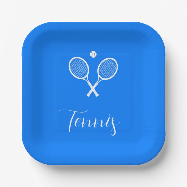 Tennis Rackets and Ball Ultramarine Blue  Paper Plates (Front)