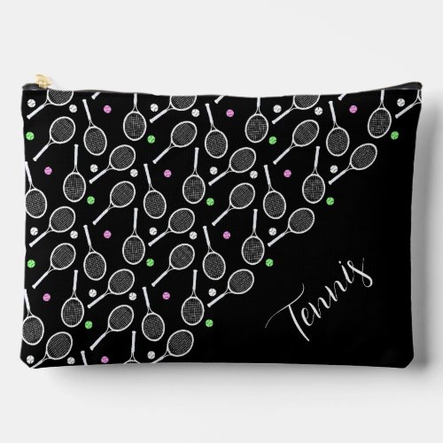 Tennis Rackets and Balls Black Extravagant Accessory Pouch