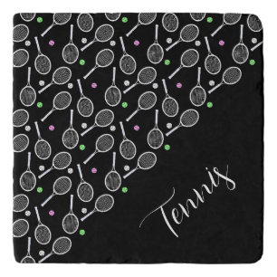 Tennis Rackets and Balls Black Extravagant Trivet