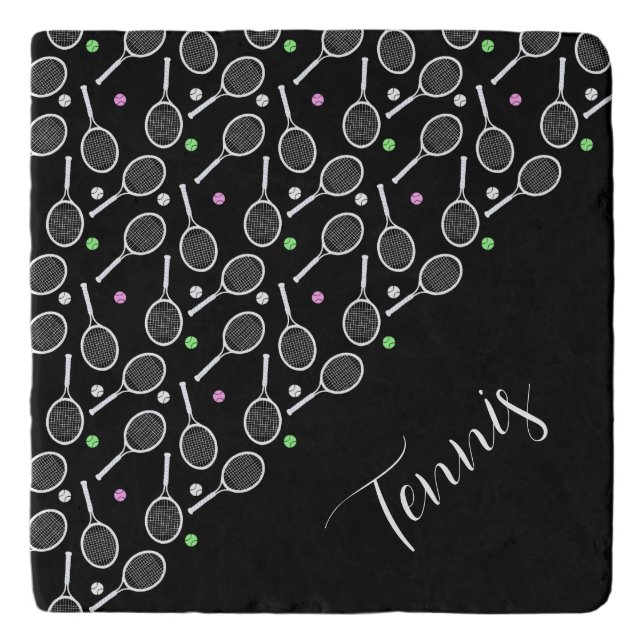 Tennis Rackets and Balls Black Extravagant Trivet (Front)