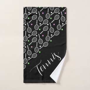 Tennis Rackets and Balls Black   Hand Towel
