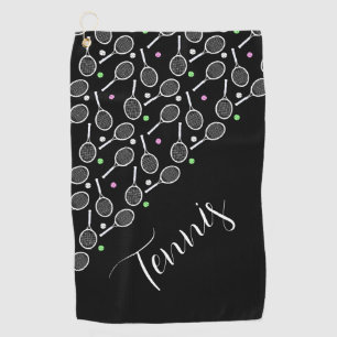 Tennis Rackets and Balls Black Personalized Golf Towel