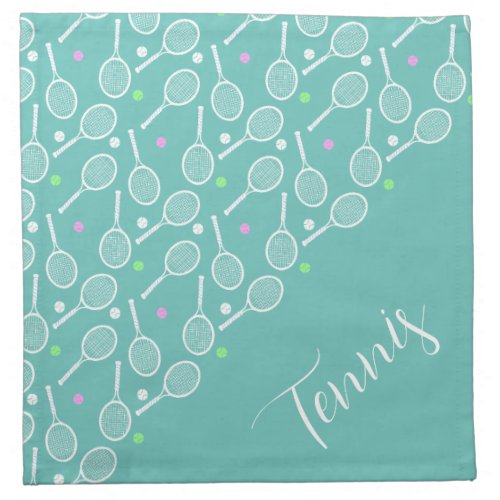 Tennis Rackets and Balls Dusty Green  Cloth Napkin