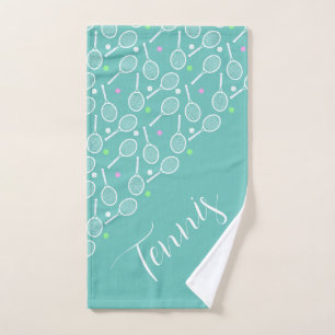 Tennis Rackets and Balls Dusty Green Hand Towel
