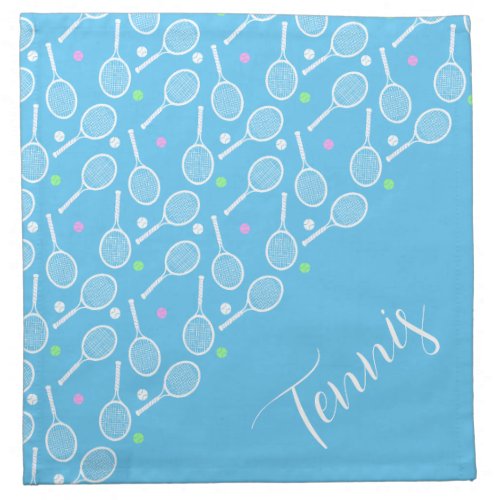 Tennis Rackets and Balls Light Blue Cloth Napkin