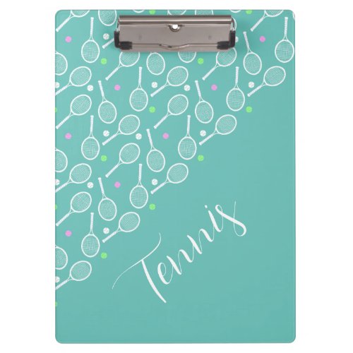 Tennis Rackets and Balls Mint Green Clipboard